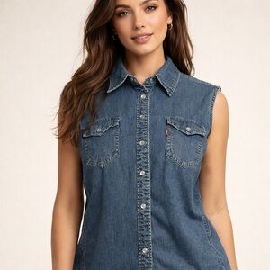 Levi's Women’s Classic Western Vibe Denim Pearl Snap Button-Down Shirt Size XL